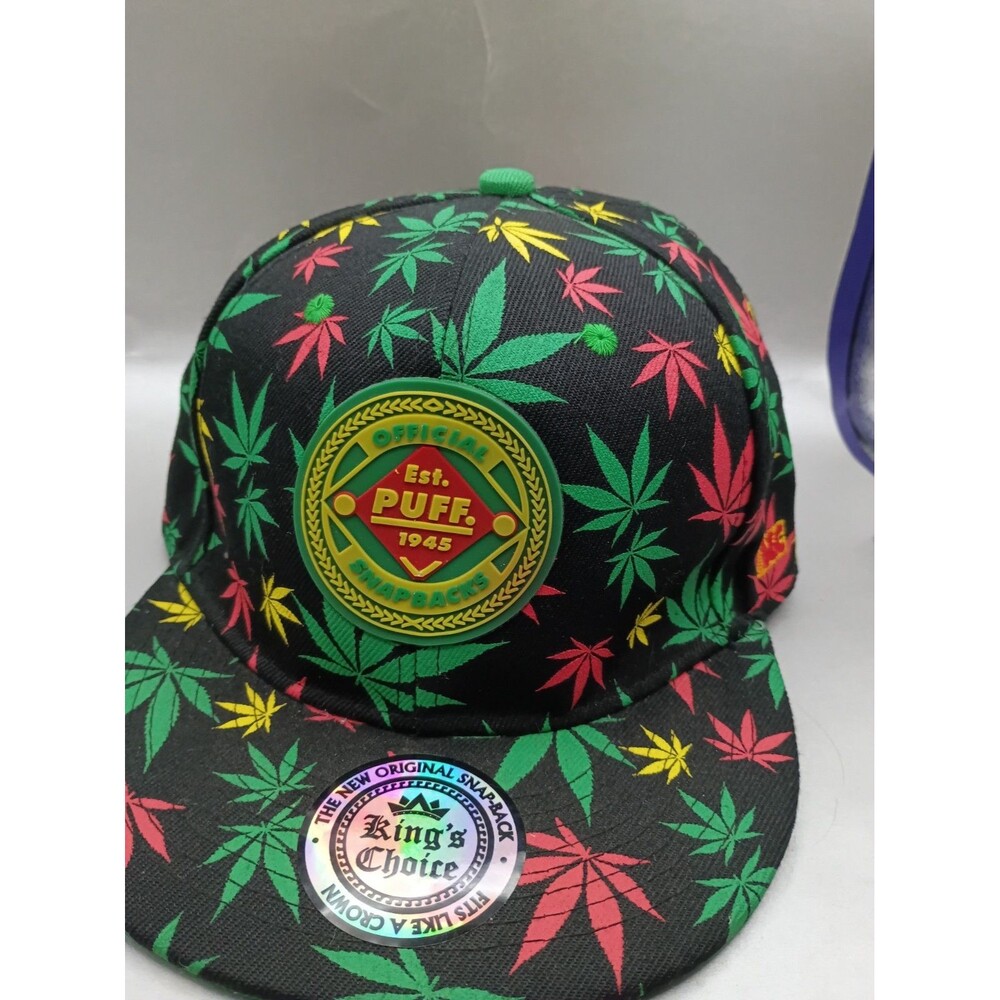 Rasta-colored cannabis leaf all-over print in green, red, and yellow, NWT Cap